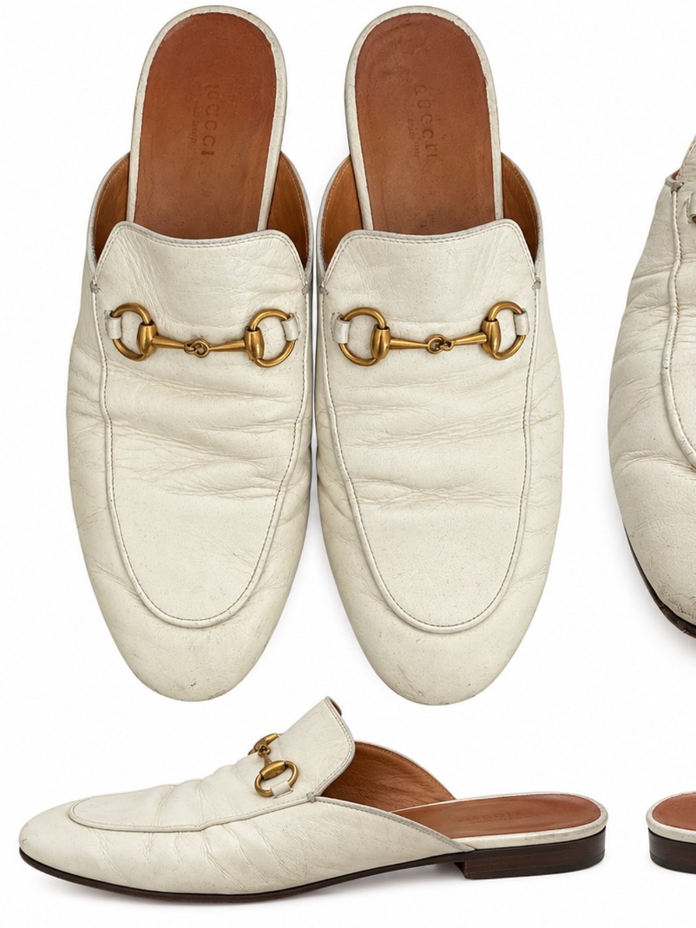 Gucci Princetown White Leather Horsebit Mule Loafers – Size 40.5